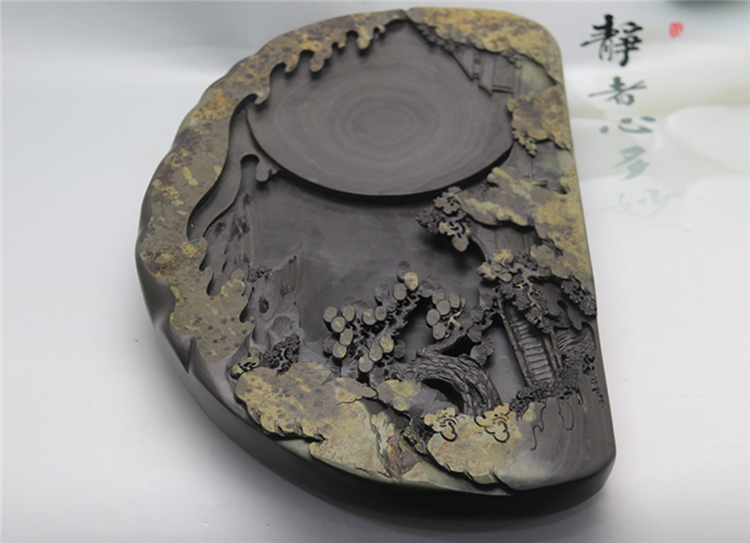 松山攬勝玉黛石硯臺(tái)，中國(guó)文房四寶硯臺(tái)