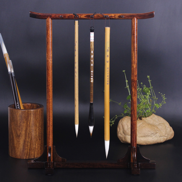 簡約花梨木筆掛筆架，實(shí)木書法用品