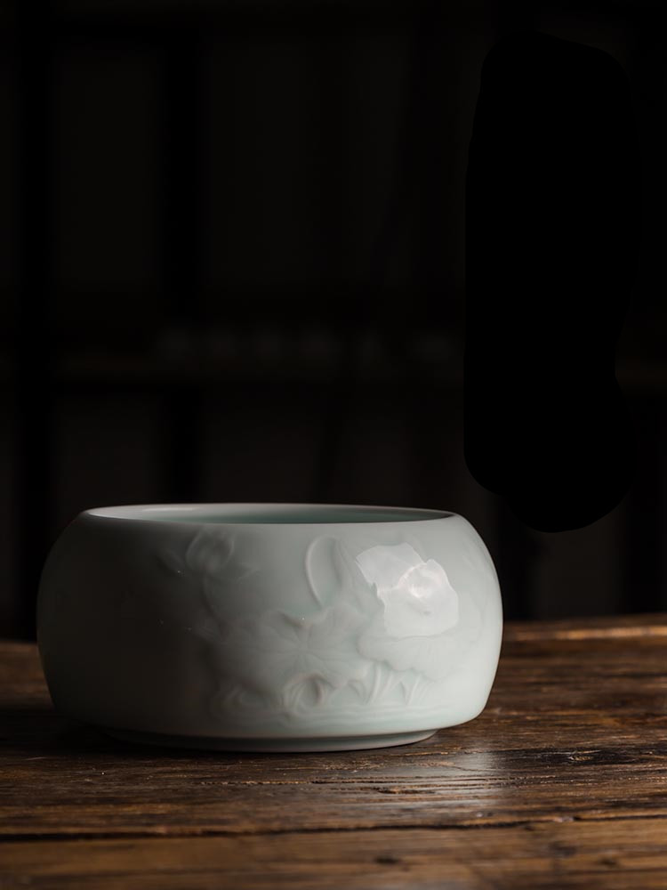 影青釉荷花建水水盂，茶道零配茶洗