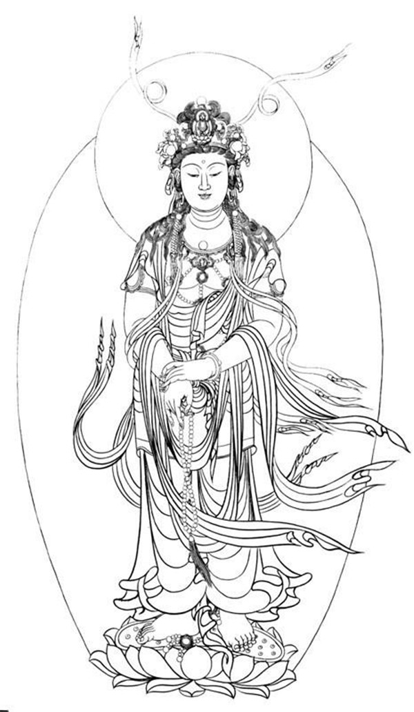 福連文苑繪畫技巧白描觀音圖