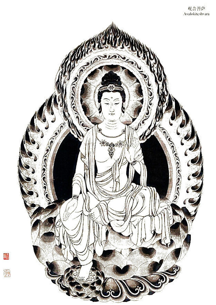 中國(guó)傳統(tǒng)菩薩大菩薩國(guó)畫(huà)白描欣賞