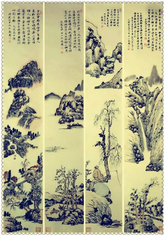 水墨四條屏山水花鳥國畫欣賞（二）