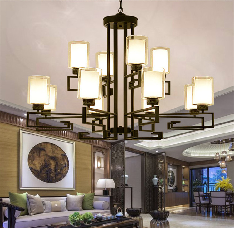 新中式客廳復古大吊燈，鐵藝室內燈具