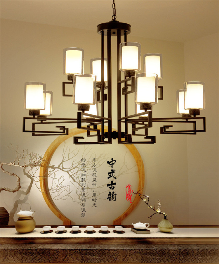 新中式客廳復古大吊燈，鐵藝室內燈具