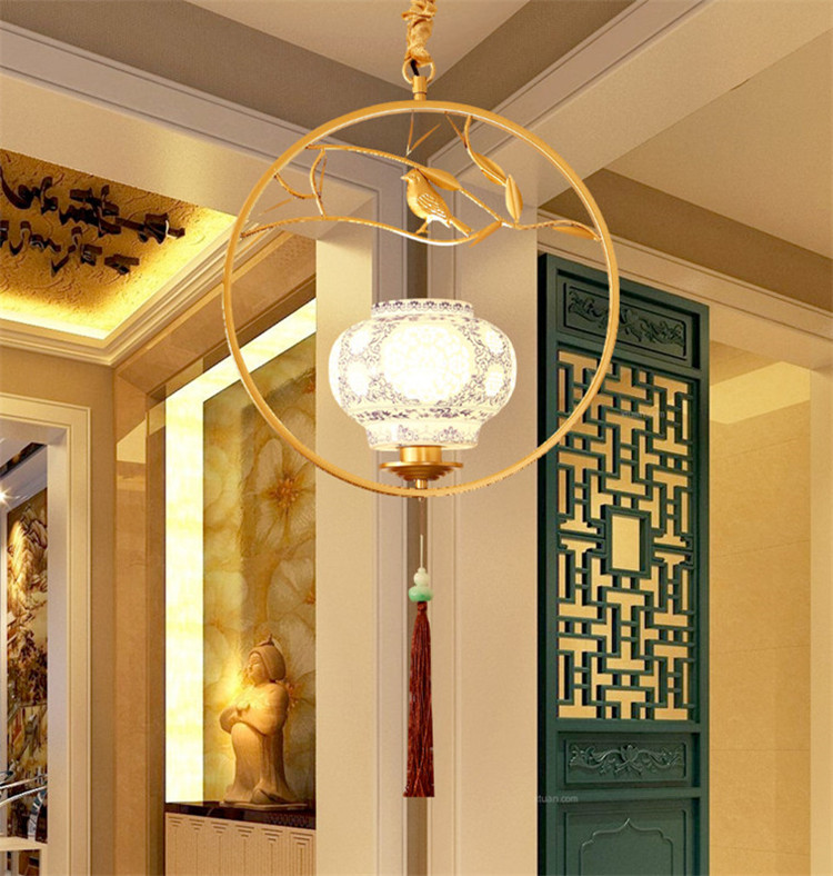 福連文苑仿青花瓷禪意禪意創(chuàng)意小鳥吊燈