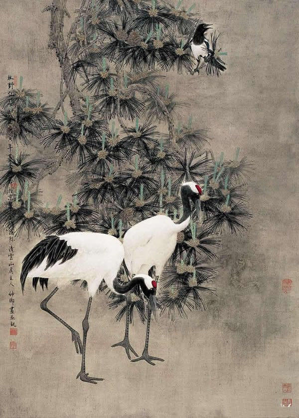 竇申清仙鶴工筆畫(huà)國(guó)畫(huà)作品欣賞