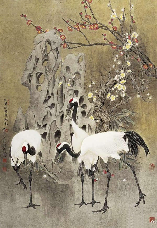 竇申清仙鶴工筆畫(huà)國(guó)畫(huà)作品欣賞