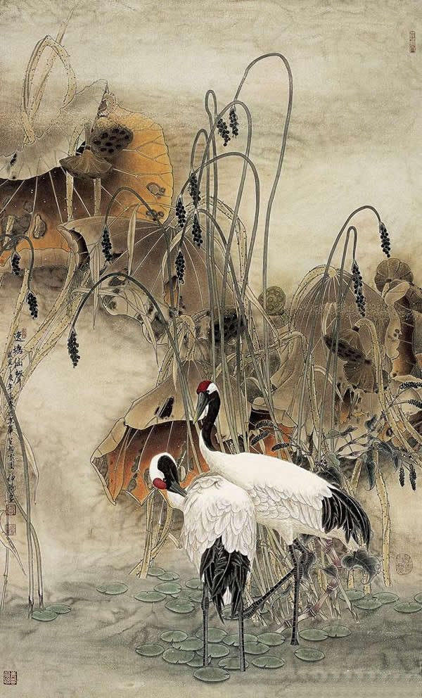 竇申清仙鶴工筆畫(huà)國(guó)畫(huà)作品欣賞