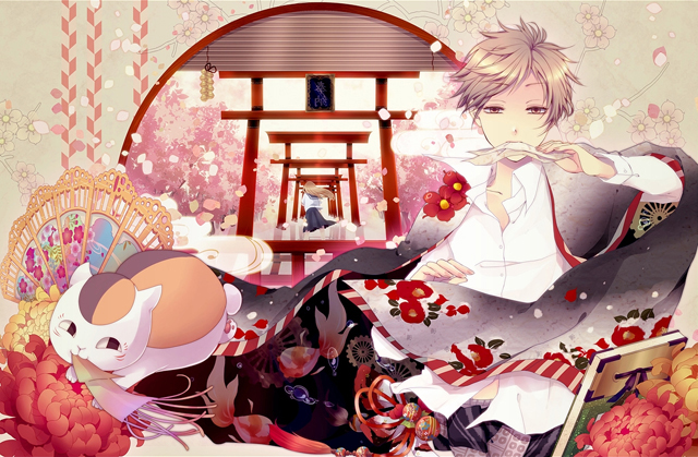 動漫《夏目友人帳》圖片，夏目和貓咪老師