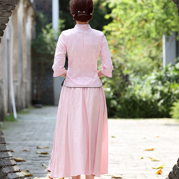 福連文苑復(fù)古盤扣棉麻改良旗袍