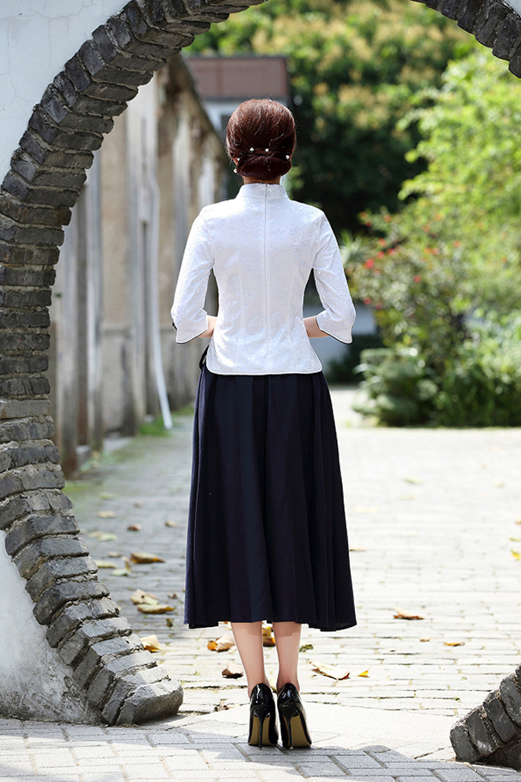 福連文苑復(fù)古盤扣棉麻改良旗袍