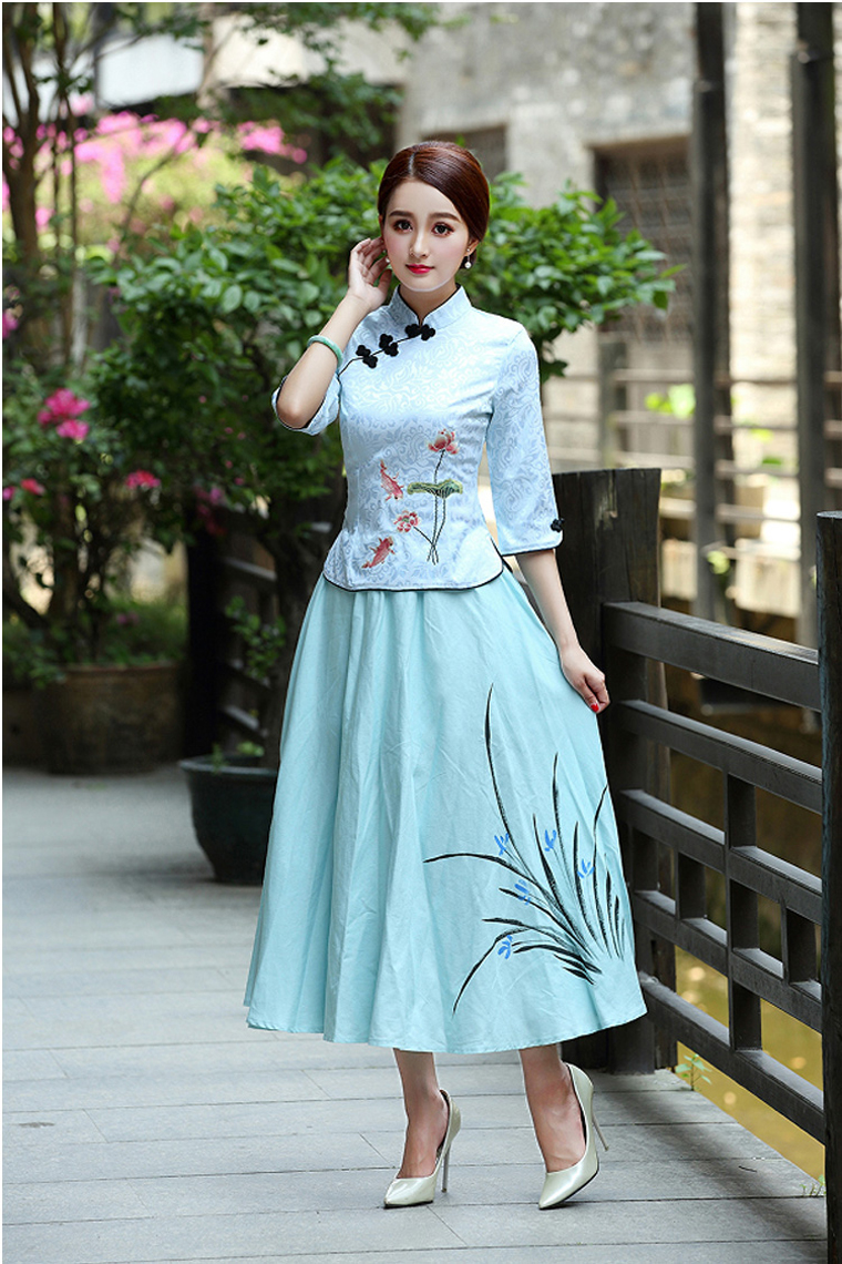 福連文苑復(fù)古盤扣棉麻改良旗袍