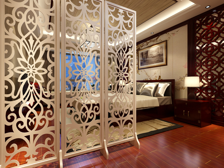 中式仿古典雕花鏤空折屏