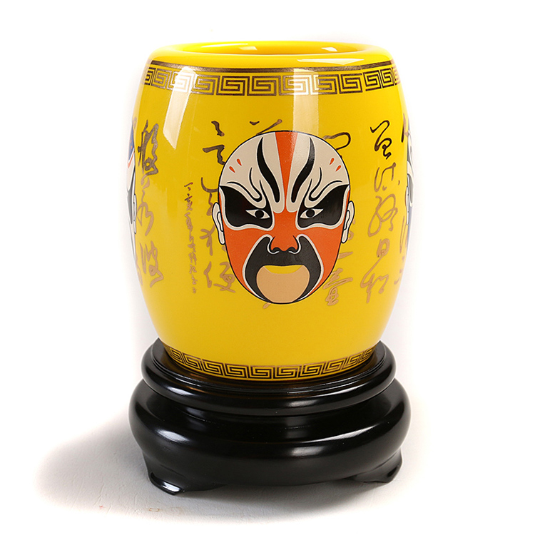 福連文苑京劇國粹黃釉臉譜景德鎮(zhèn)陶瓷筆筒