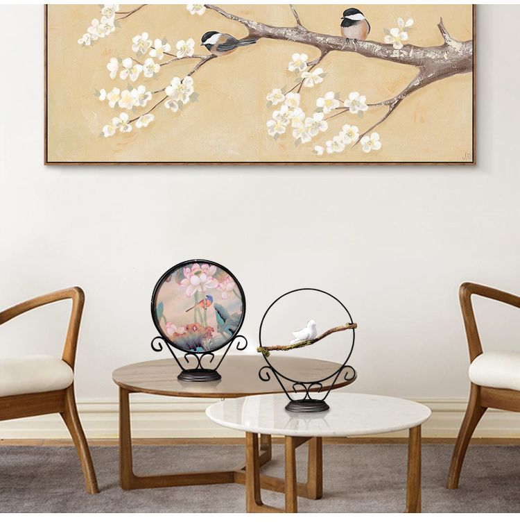 寓意招財(cái)?shù)母＿B文苑禪意鐵藝工藝品擺件