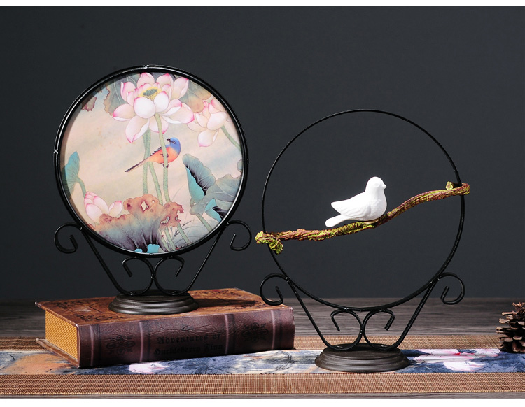 寓意招財(cái)?shù)母＿B文苑禪意鐵藝工藝品擺件