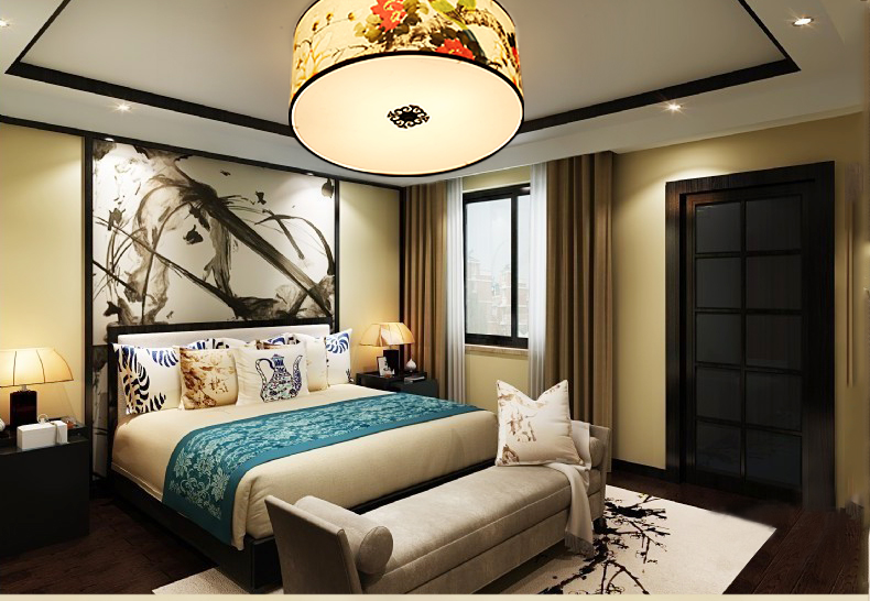 福連文苑圓形國畫花鳥元素中式吸頂燈