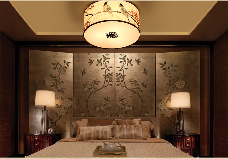 福連文苑圓形國畫花鳥元素中式吸頂燈