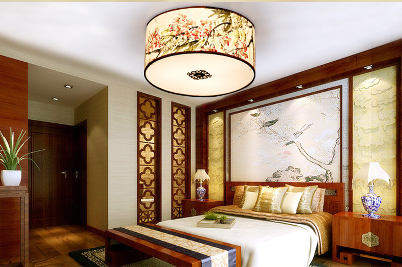 福連文苑圓形國畫花鳥元素中式吸頂燈