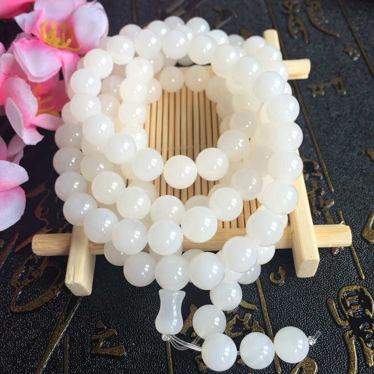 黃巖島無(wú)瑕水透玉化貝殼手串