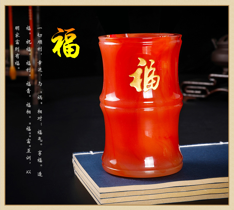 三色福連文苑氣清如蘭玉石筆筒