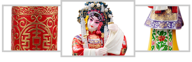 兩款福連文苑國粹京劇人物臉譜泥塑彩繪筆筒