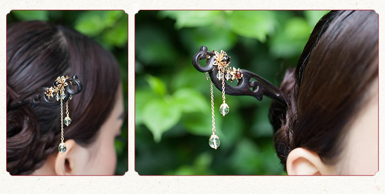 福連文苑水晶新娘盤發(fā)步搖流蘇手工簪子