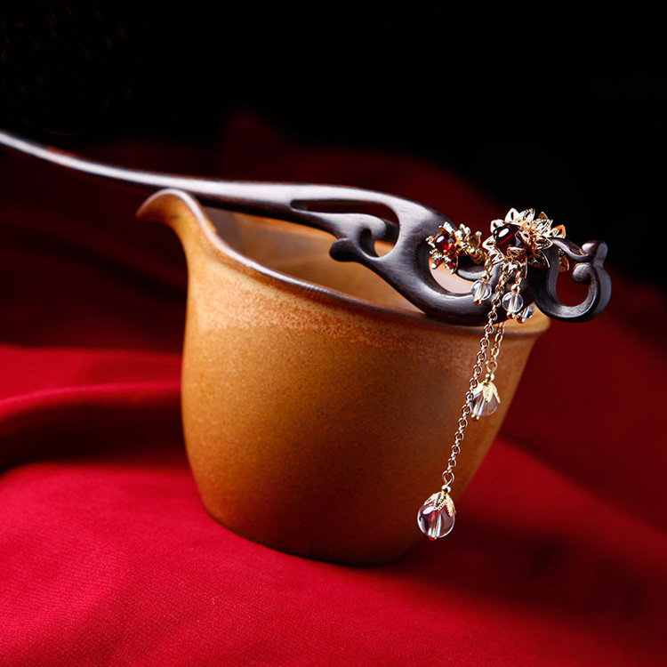 福連文苑水晶新娘盤發(fā)步搖流蘇手工簪子