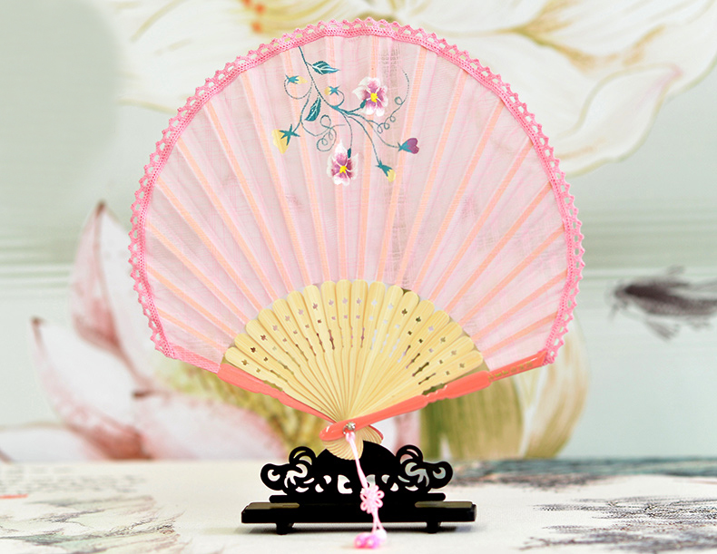 福連文苑扇子女式棉麻布扇貝殼扇