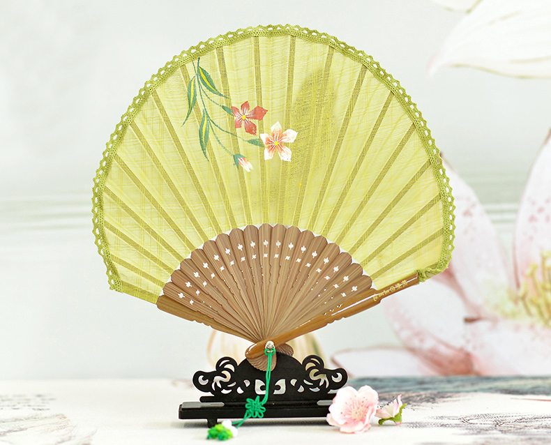 福連文苑扇子女式棉麻布扇貝殼扇