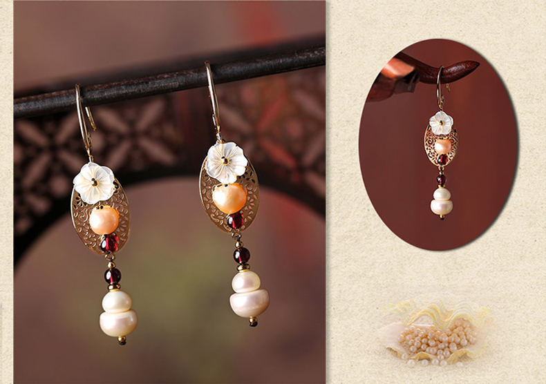 氣質(zhì)復(fù)古的民族風(fēng)長款耳環(huán)時(shí)尚珍珠吊墜