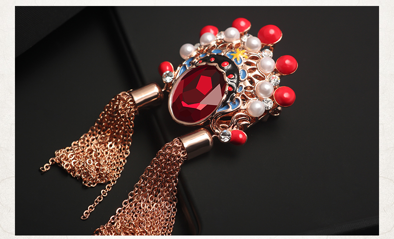 福連文苑刀馬旦流蘇紅水晶百搭個(gè)性民族風(fēng)胸針