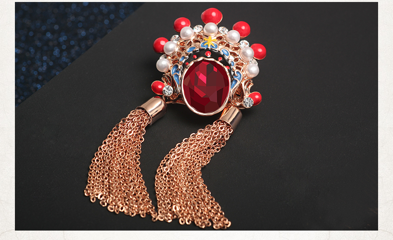 福連文苑刀馬旦流蘇紅水晶百搭個(gè)性民族風(fēng)胸針