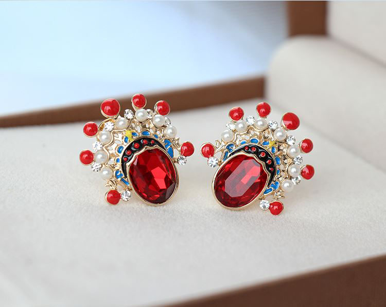 福連文苑京劇臉譜刀馬旦水晶耳環(huán)