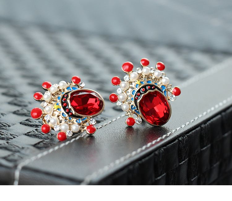 福連文苑京劇臉譜刀馬旦水晶耳環(huán)