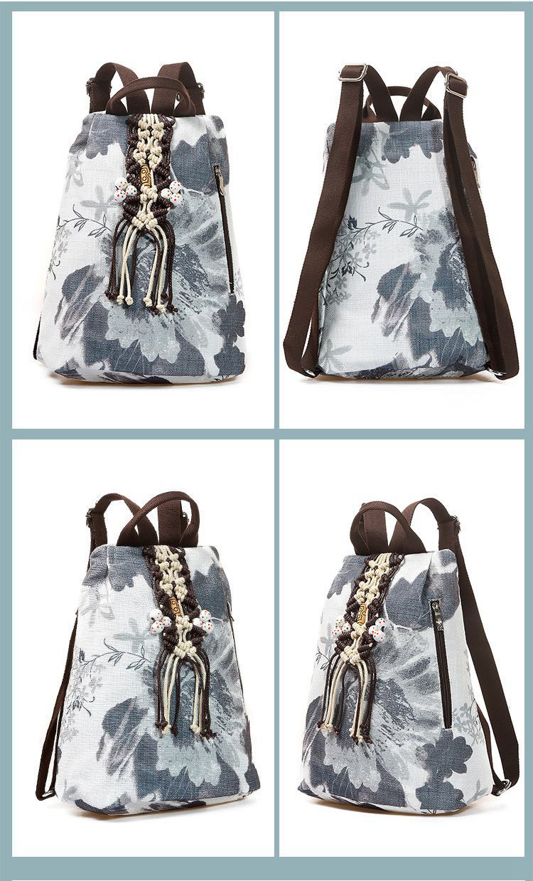 中國(guó)水墨畫(huà)民族風(fēng)流蘇雙肩包