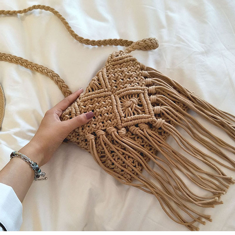 休閑百搭民族風手工編織單肩小包包