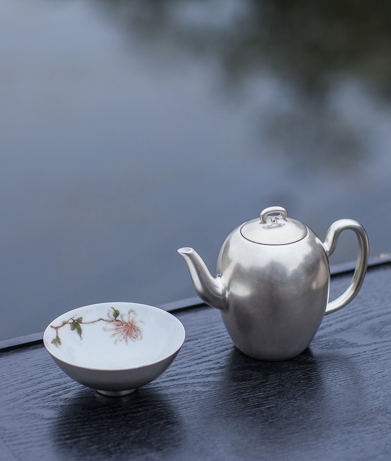 福連文苑梅蘭竹菊鎏銀茶具套裝