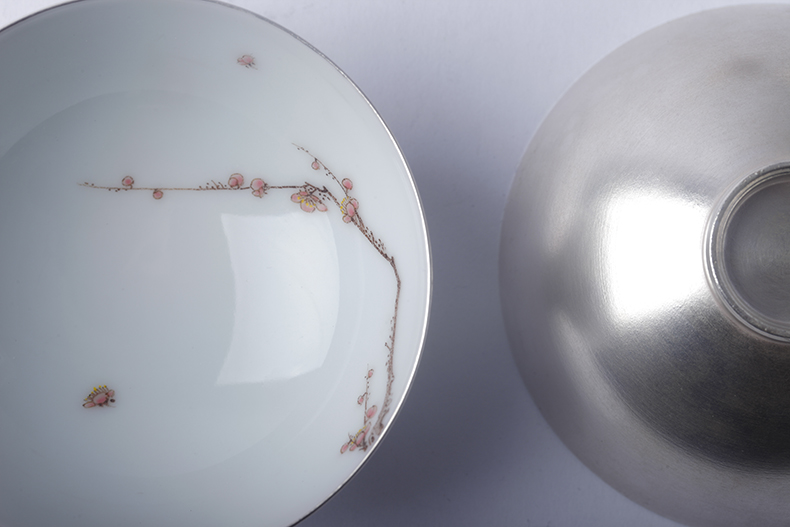 福連文苑梅蘭竹菊鎏銀茶具套裝