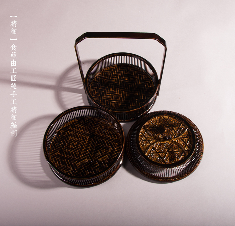 復(fù)古福連文苑手提籃子，精致手工竹編餐籃