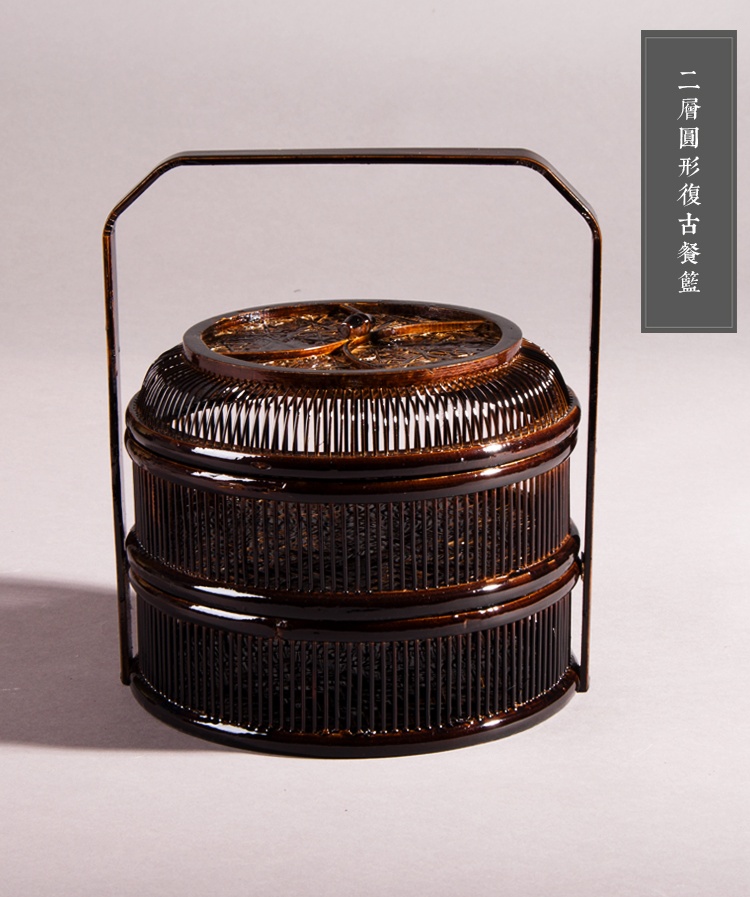 復(fù)古福連文苑手提籃子，精致手工竹編餐籃