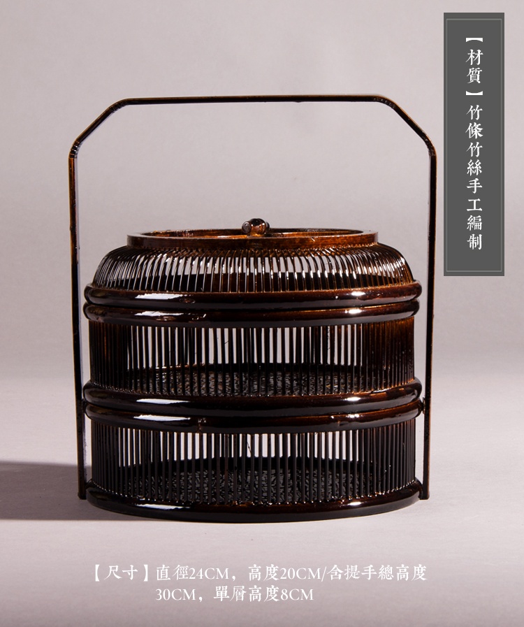 復(fù)古福連文苑手提籃子，精致手工竹編餐籃