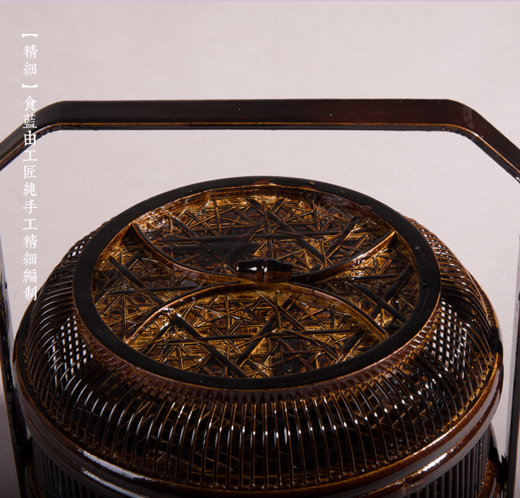 復(fù)古福連文苑手提籃子，精致手工竹編餐籃