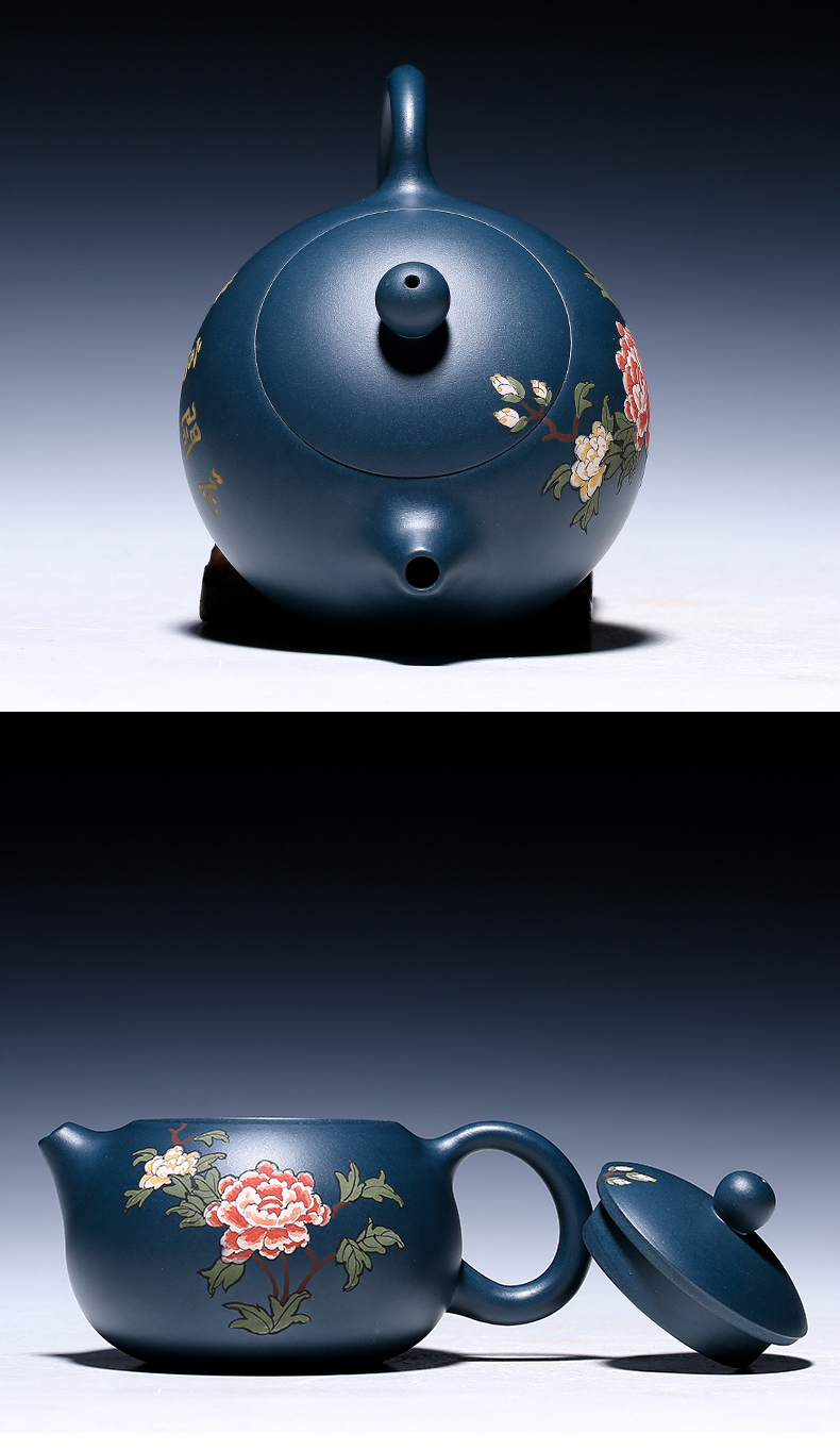 純手工紫砂壺，小巧琺瑯印花紫砂壺