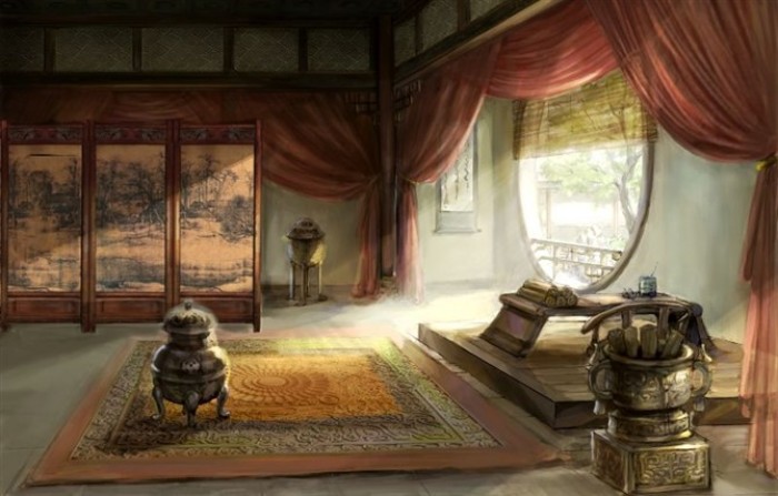 湖光月色插畫，景色秀麗手繪插畫