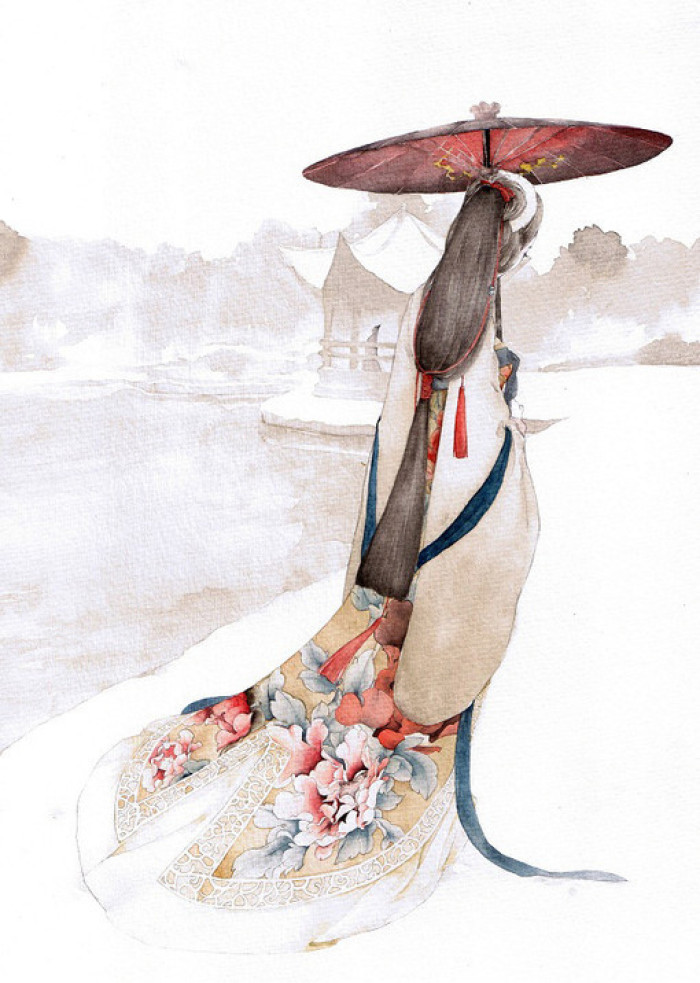 唯美人物插畫，詩意福連文苑手繪插畫