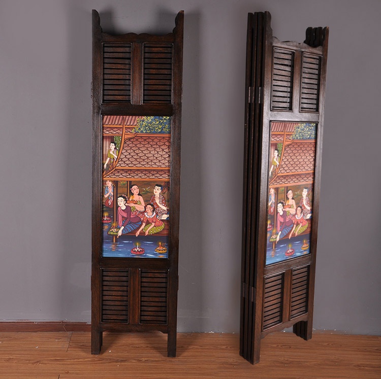 東南亞實(shí)木屏風(fēng)，手繪油畫(huà)屏風(fēng)