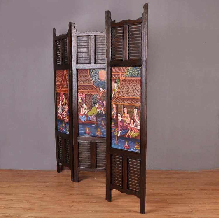 東南亞實(shí)木屏風(fēng)，手繪油畫(huà)屏風(fēng)