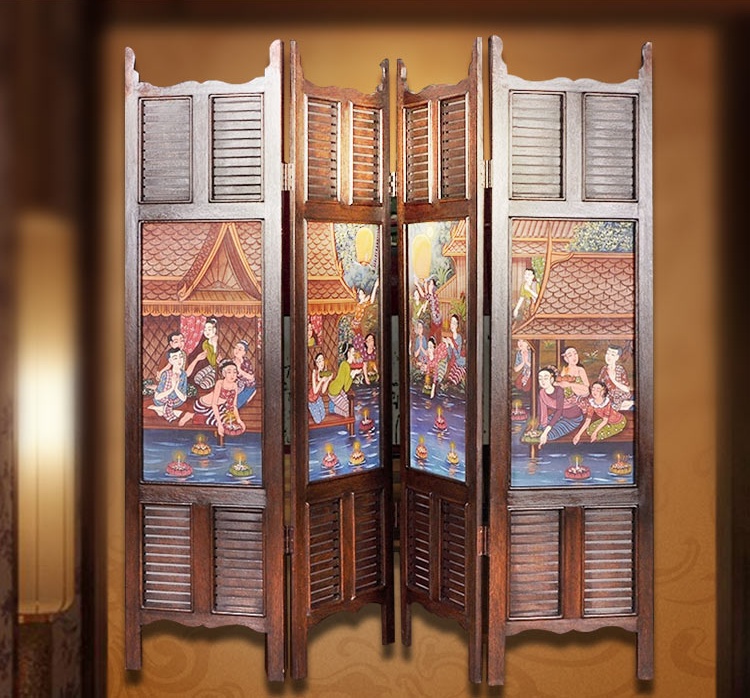 東南亞實(shí)木屏風(fēng)，手繪油畫(huà)屏風(fēng)