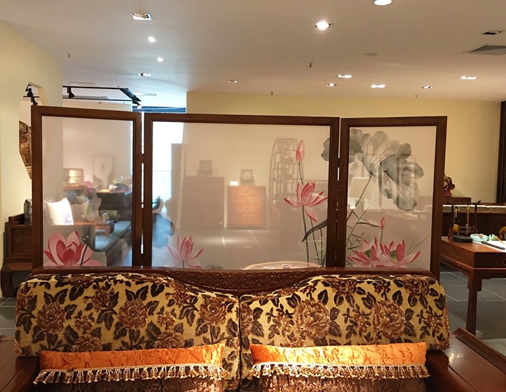 煙縷油布屏風(fēng)，簡約現(xiàn)代中式屏風(fēng)